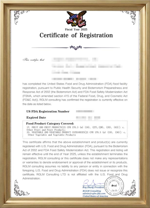 our certificates fda
