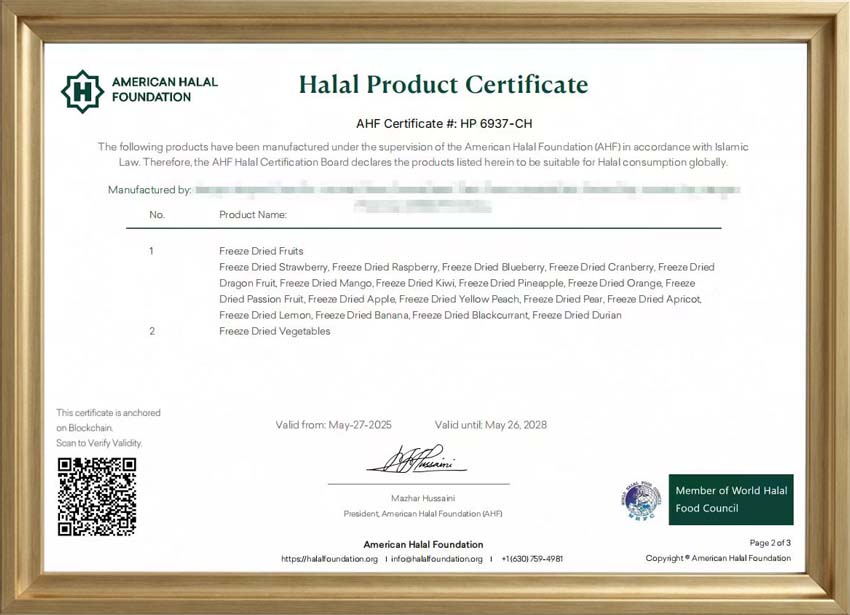 our certificates halal
