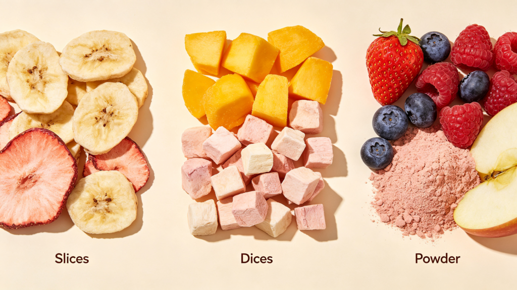 variety of freeze‑dried fruit products